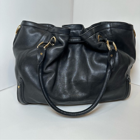Cole Haan Black Leather Satchel Bag with Gold Accents - Picture 1 of 11